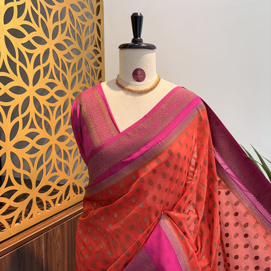Orange Georgette Semi Banarasi Saree – woven (zari) work