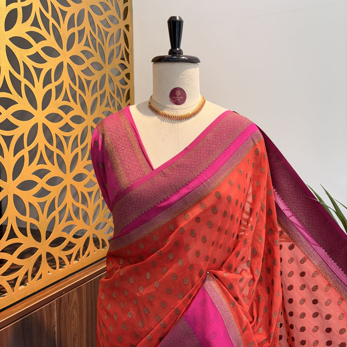 Orange Georgette Semi Banarasi Saree – woven (zari) work