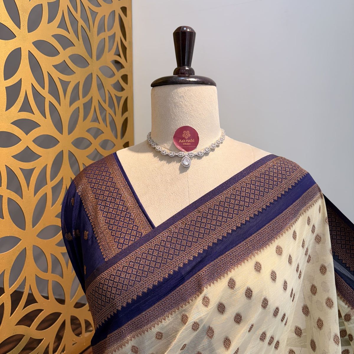Cream Georgette Semi Banarasi Saree – woven (zari) work
