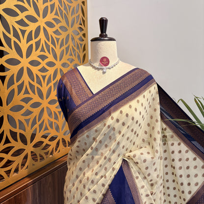 Cream Georgette Semi Banarasi Saree – woven (zari) work