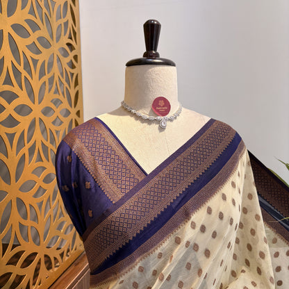 Cream Georgette Semi Banarasi Saree – woven (zari) work
