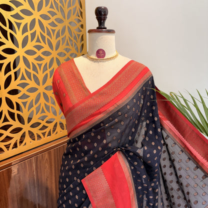 Black Georgette Semi Banarasi Saree – woven (zari) work