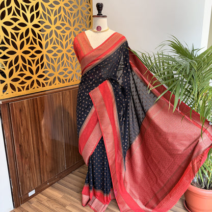 Black Georgette Semi Banarasi Saree – woven (zari) work