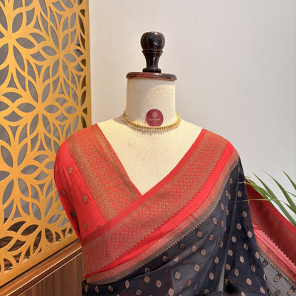 Black Georgette Semi Banarasi Saree – woven (zari) work