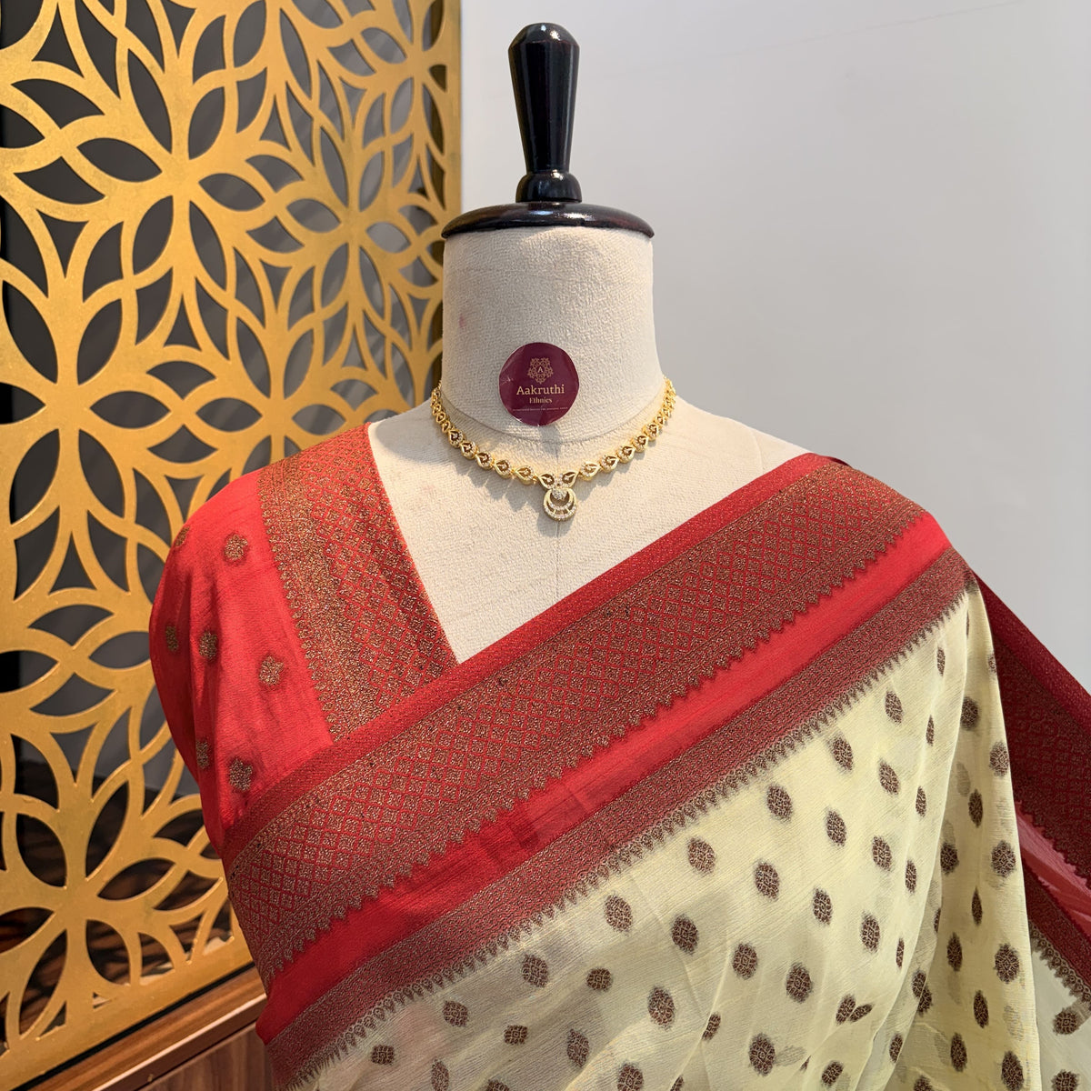 Cream Georgette Semi Banarasi Saree – woven (zari) work
