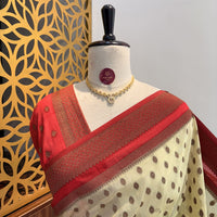 Cream Georgette Semi Banarasi Saree – woven (zari) work