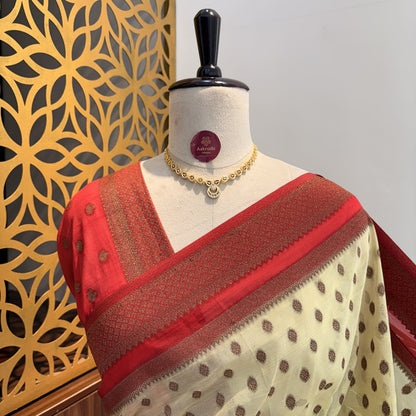 Cream Georgette Semi Banarasi Saree – woven (zari) work
