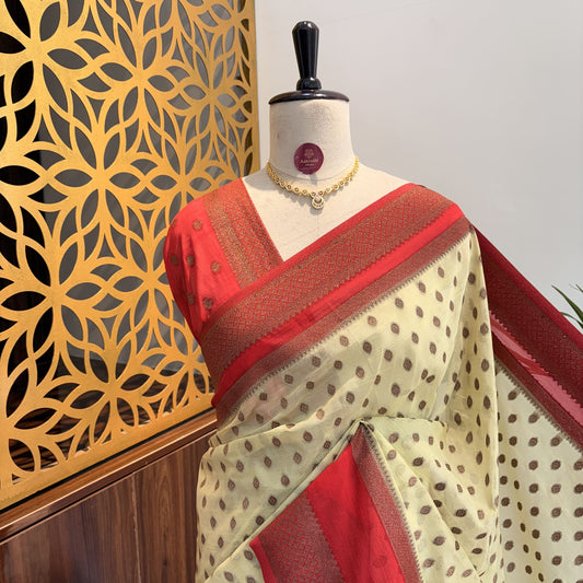 Cream Georgette Semi Banarasi Saree – woven (zari) work