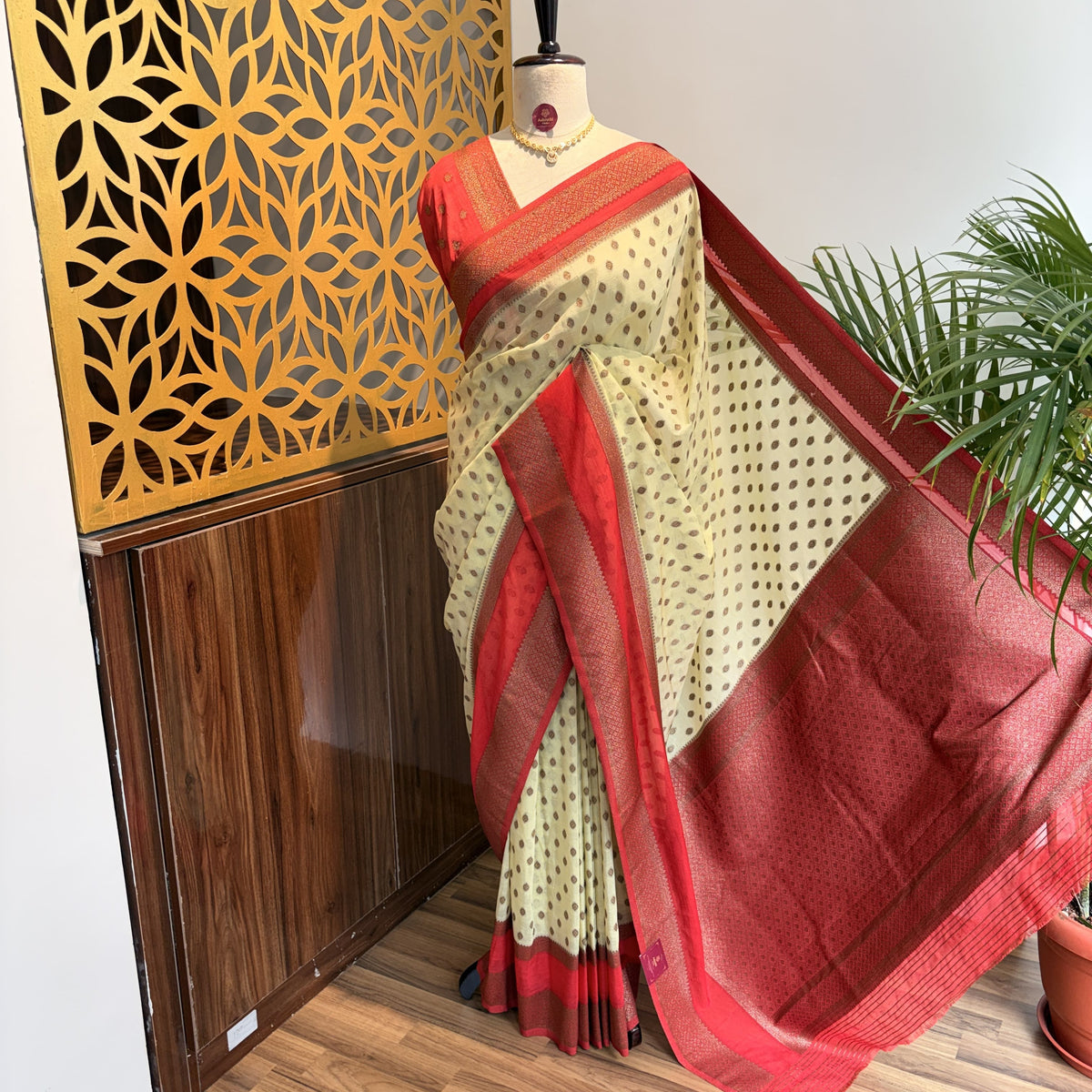 Cream Georgette Semi Banarasi Saree – woven (zari) work