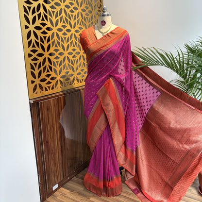 Pink Georgette Semi Banarasi Saree – woven (zari) work