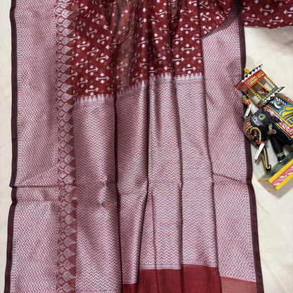 Brown Woven Cotton Saree