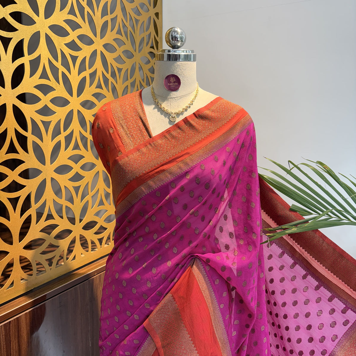 Pink Georgette Semi Banarasi Saree – woven (zari) work