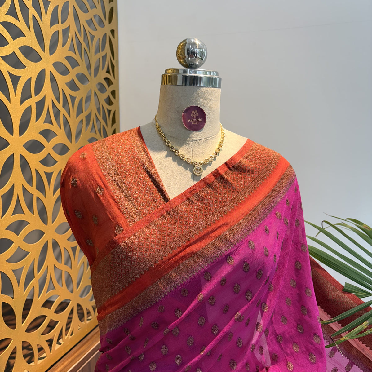 Pink Georgette Semi Banarasi Saree – woven (zari) work