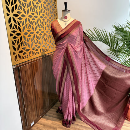 Mauve Georgette Semi Banarasi Saree – woven (zari) work