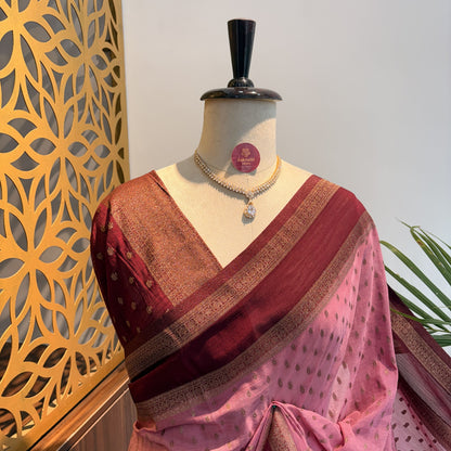 Mauve Georgette Semi Banarasi Saree – woven (zari) work