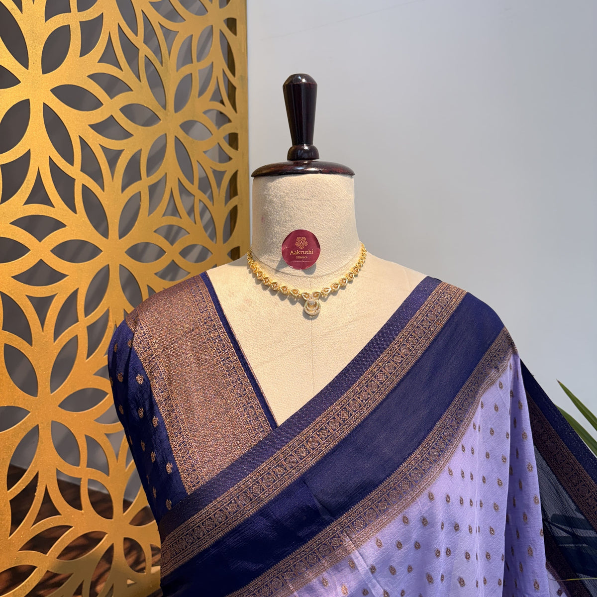 Lavender Georgette Semi Banarasi Saree – woven (zari) work