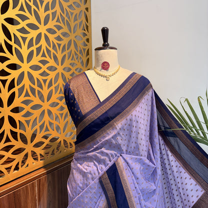 Lavender Georgette Semi Banarasi Saree – woven (zari) work