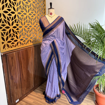 Lavender Georgette Semi Banarasi Saree – woven (zari) work
