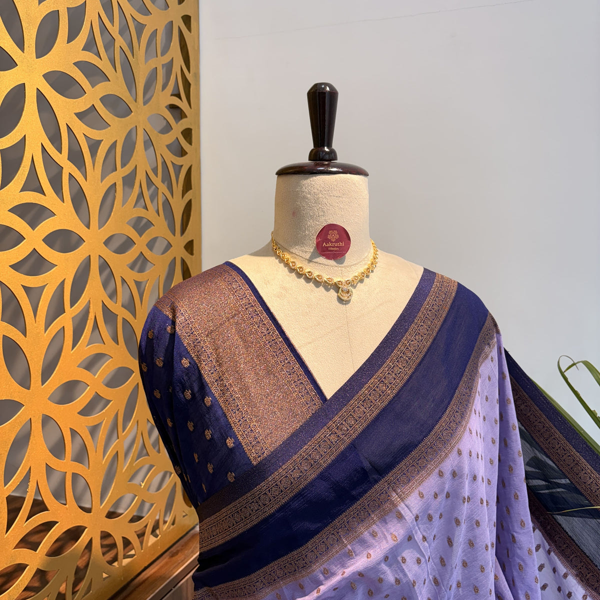 Lavender Georgette Semi Banarasi Saree – woven (zari) work