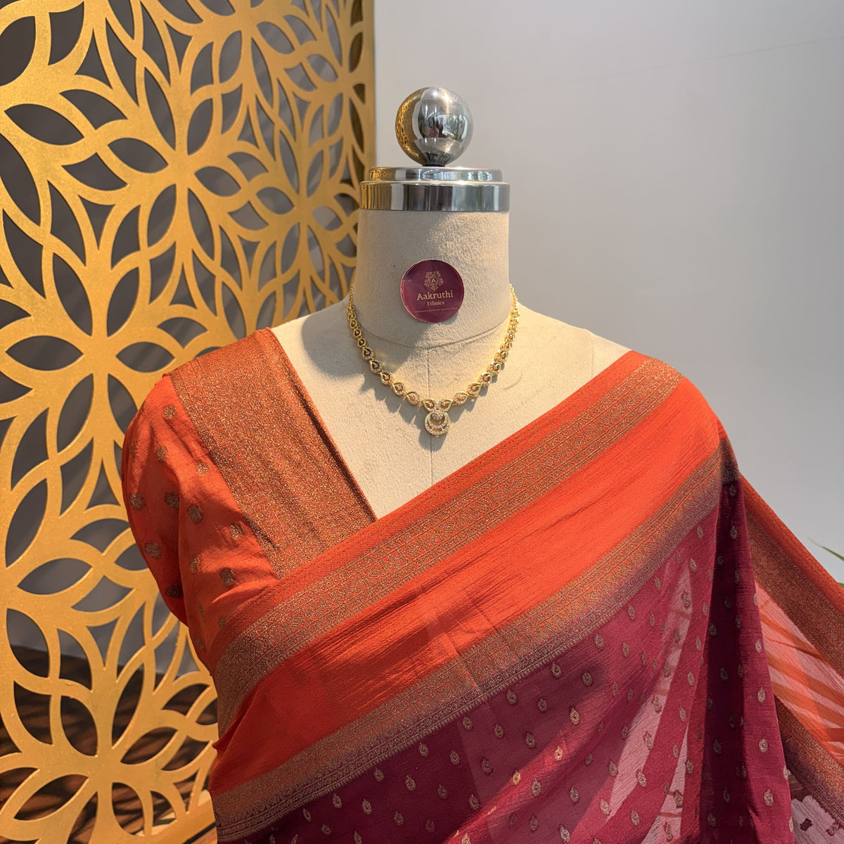 Maroon Georgette Semi Banarasi Saree – woven (zari) work