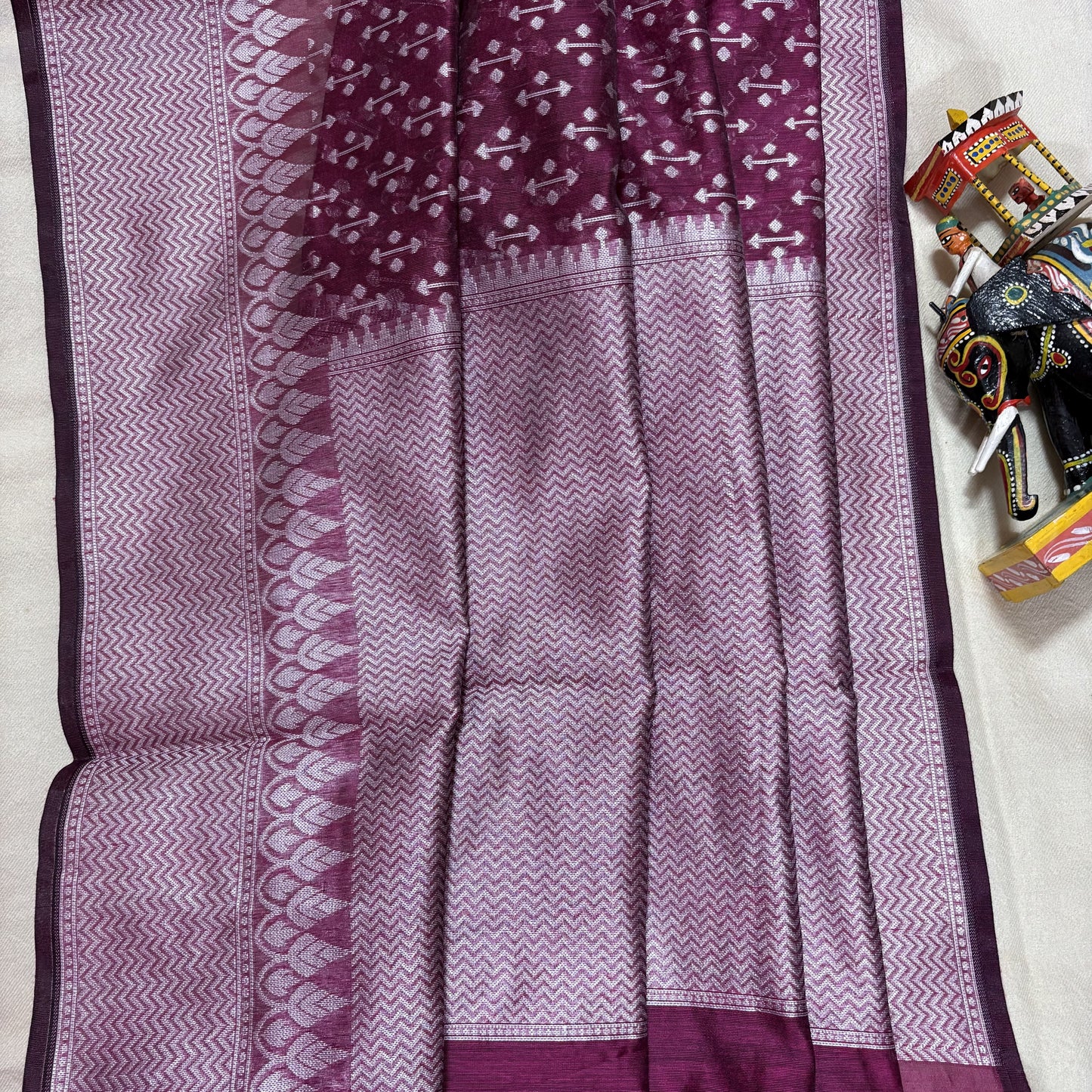 Burgandy Woven Cotton Saree