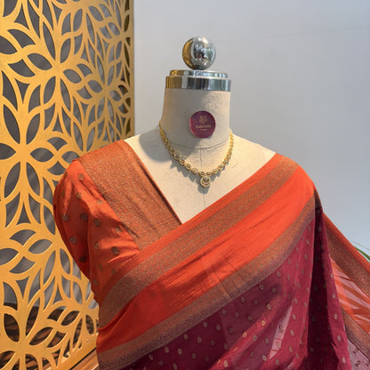 Maroon Georgette Semi Banarasi Saree – woven (zari) work