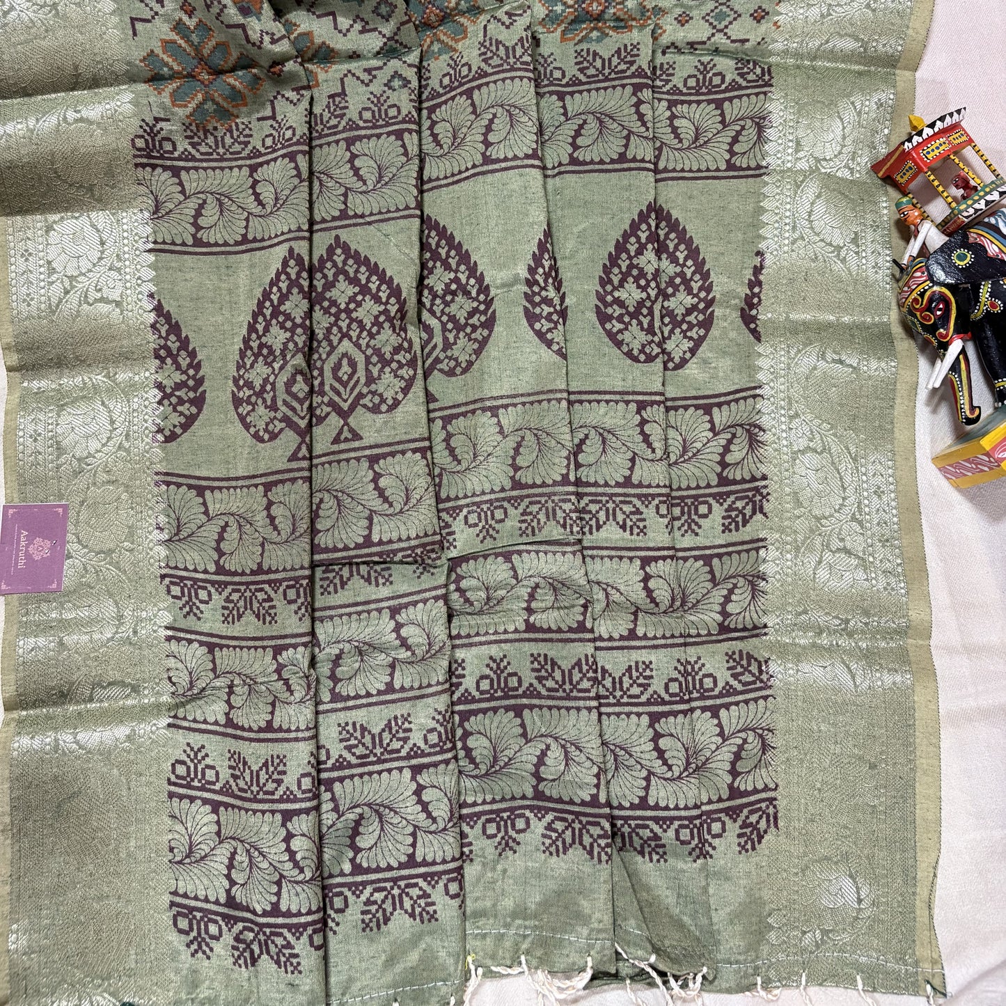 Green Printed Banarasi Border Cotton Saree