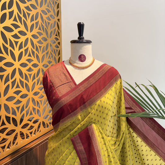 Green Georgette Semi Banarasi Saree – woven (zari) work
