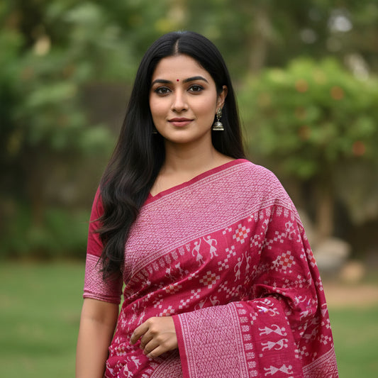 Pink Woven Cotton Saree