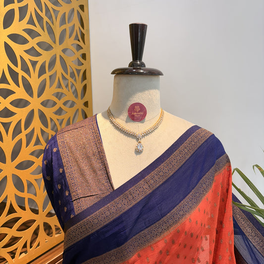 Orange Georgette Semi Banarasi Saree – woven (zari) work