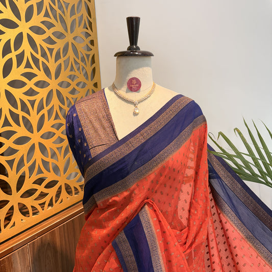 Orange Georgette Semi Banarasi Saree – woven (zari) work
