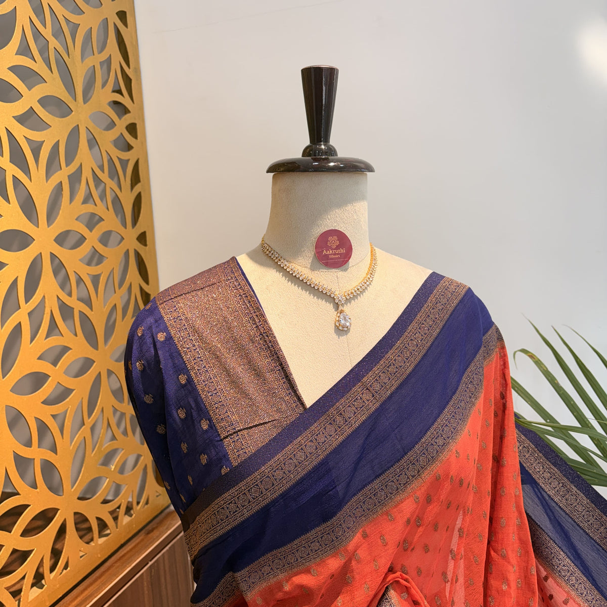 Orange Georgette Semi Banarasi Saree – woven (zari) work