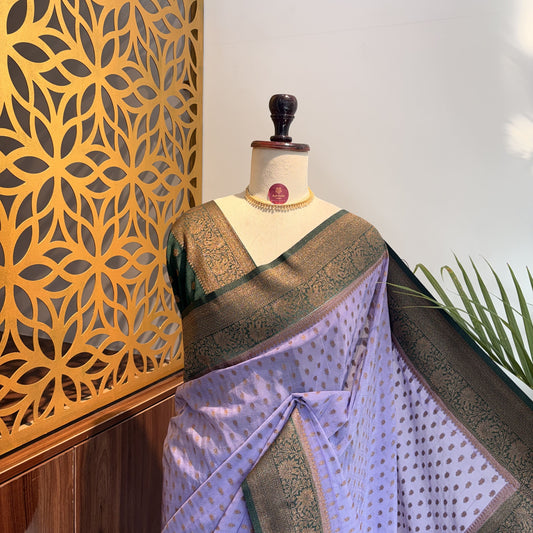 Lavender Georgette Semi Banarasi Saree – woven (zari) work