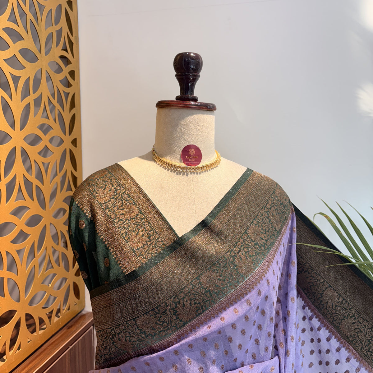 Lavender Georgette Semi Banarasi Saree – woven (zari) work