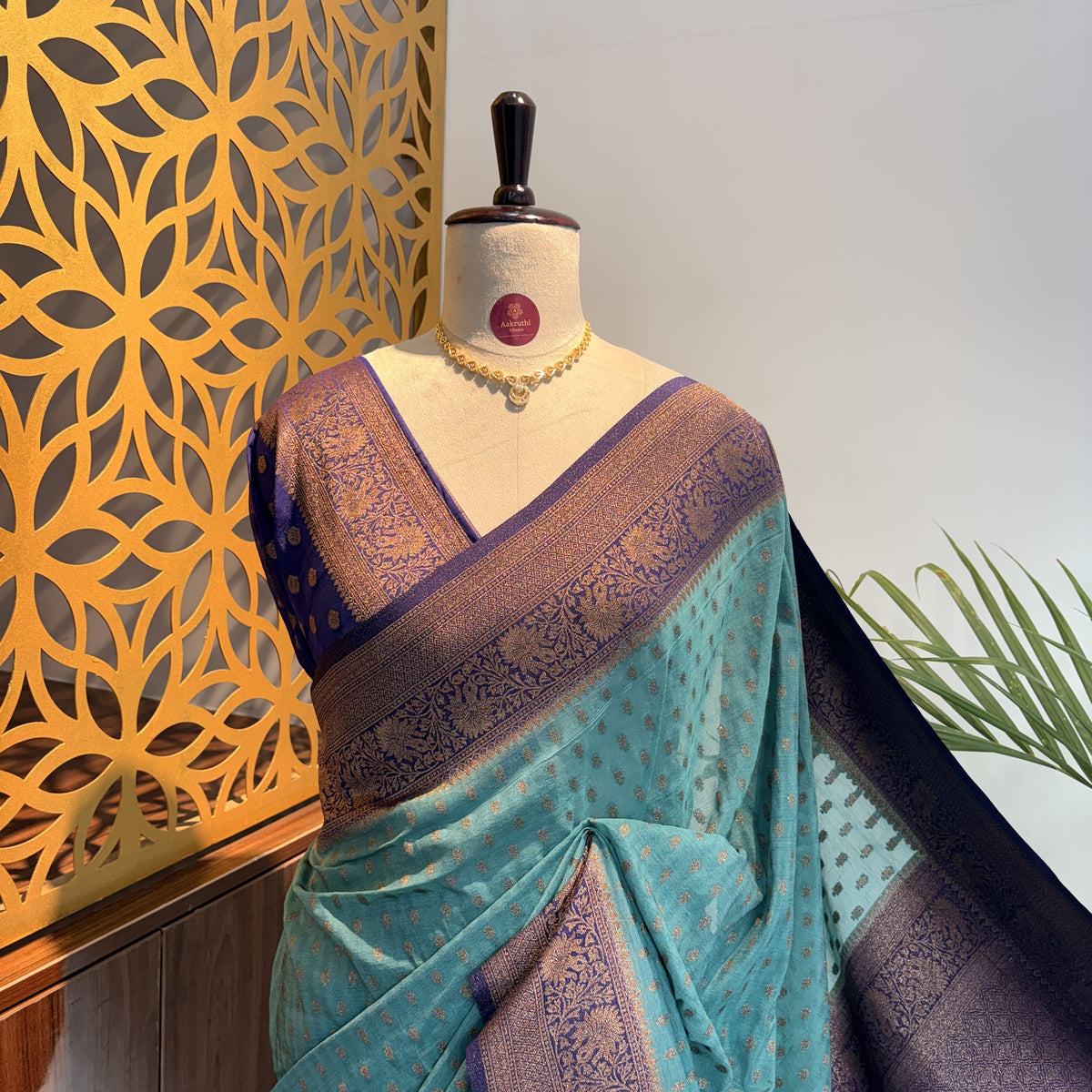 Sea Green Georgette Semi Banarasi Saree – woven (zari) work