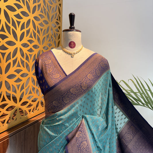 Sea Green Georgette Semi Banarasi Saree – woven (zari) work
