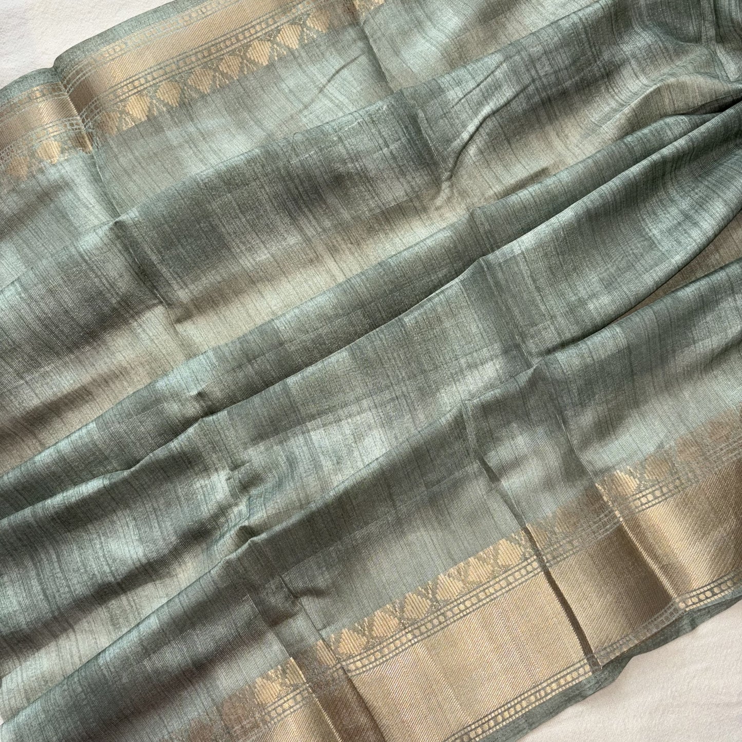 White-Green Printed Cotton Saree