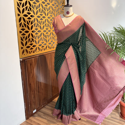 Green Georgette Semi Banarasi Saree – woven (zari) work