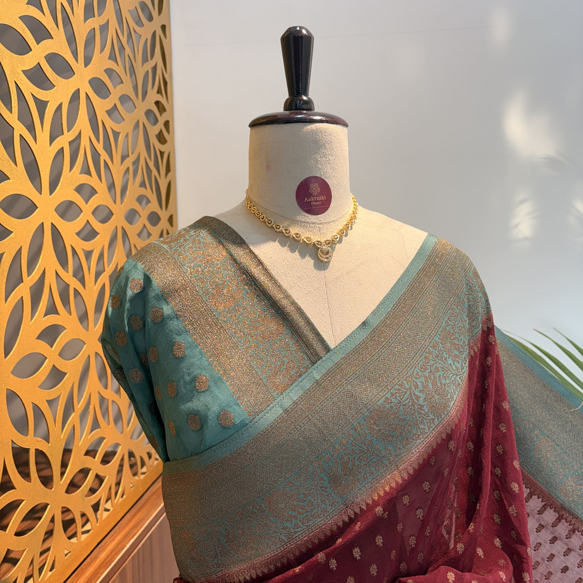 Maroon Georgette Semi Banarasi Saree – woven (zari) work