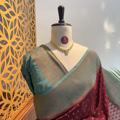 Maroon Georgette Semi Banarasi Saree – woven (zari) work