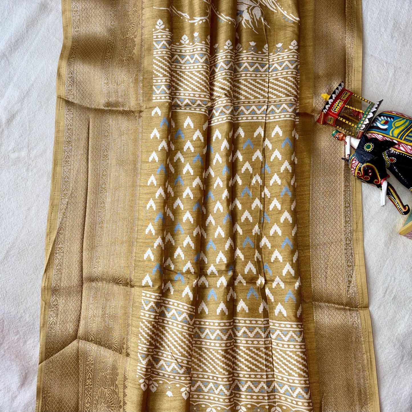 Yellow Printed Dola Silk Saree