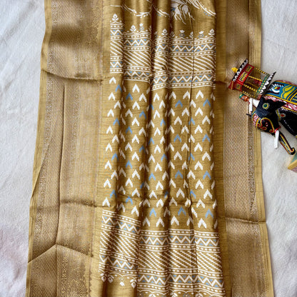 Yellow Printed Dola Silk Saree