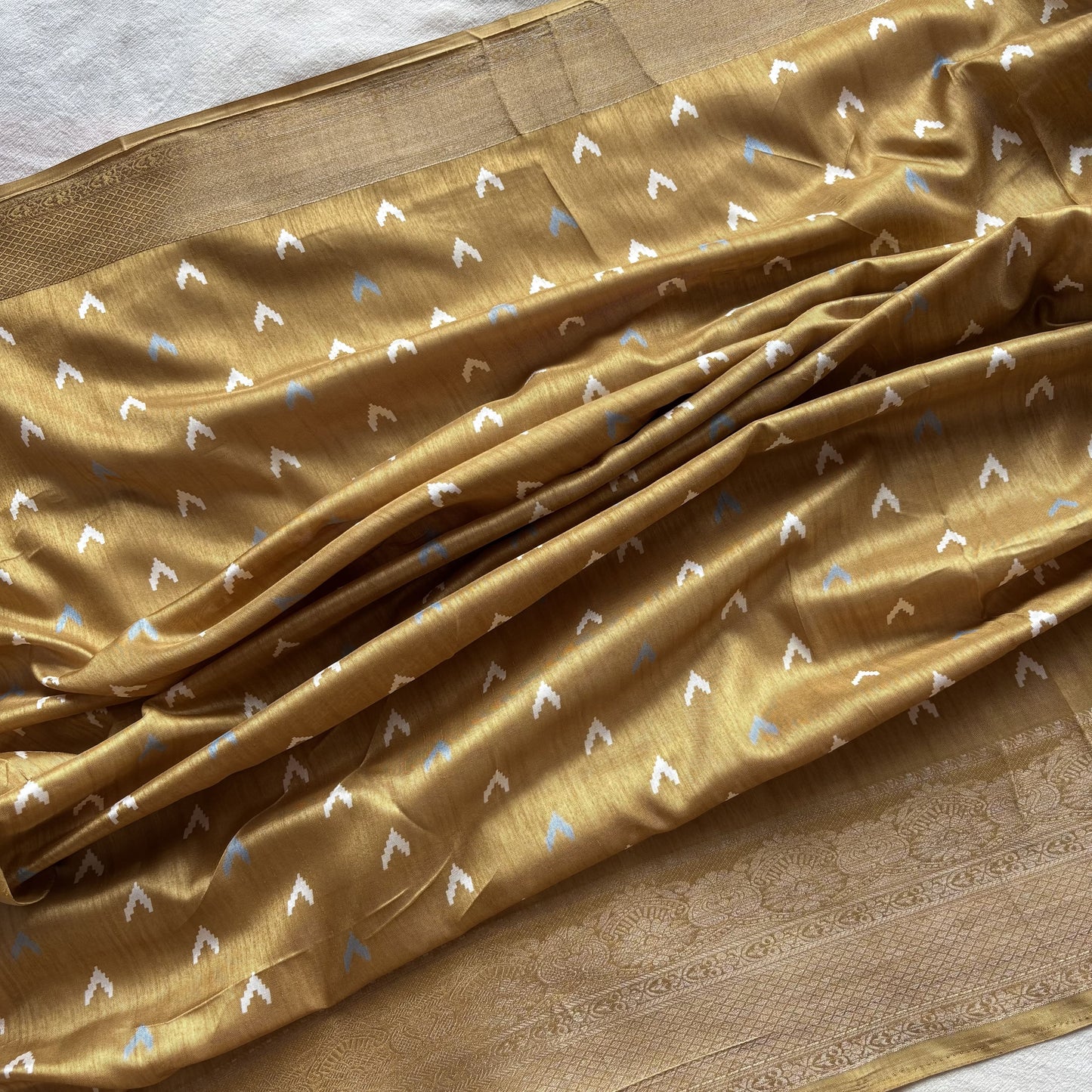 Yellow Printed Dola Silk Saree