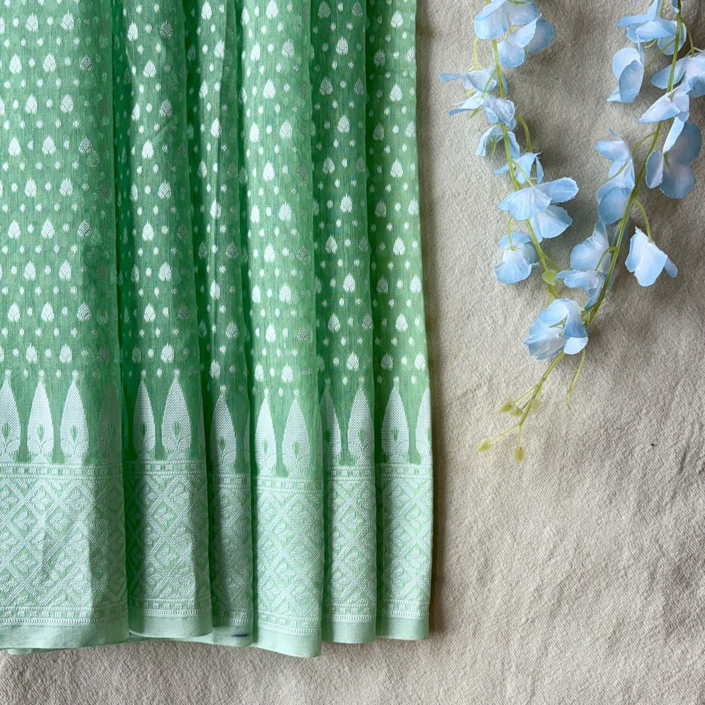 Pastel Green Woven Cotton Saree