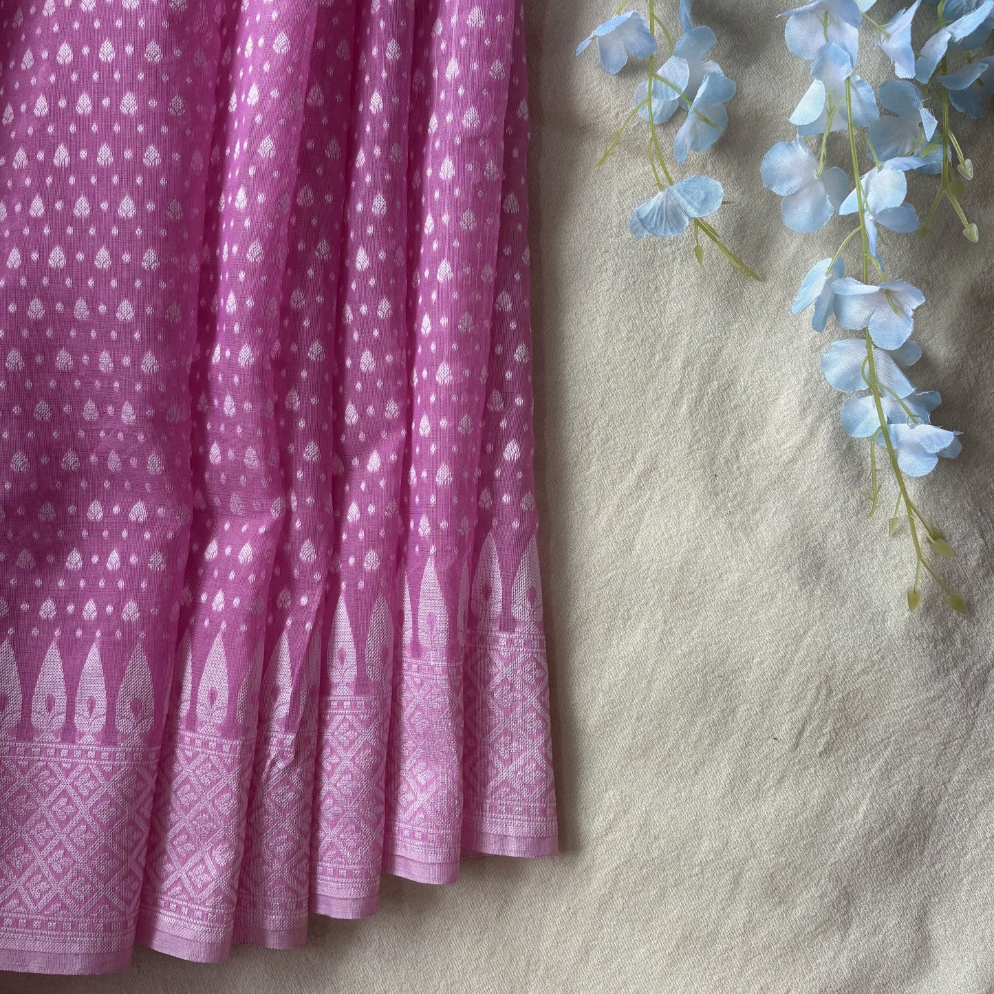 Pastel Pink Woven Cotton Saree