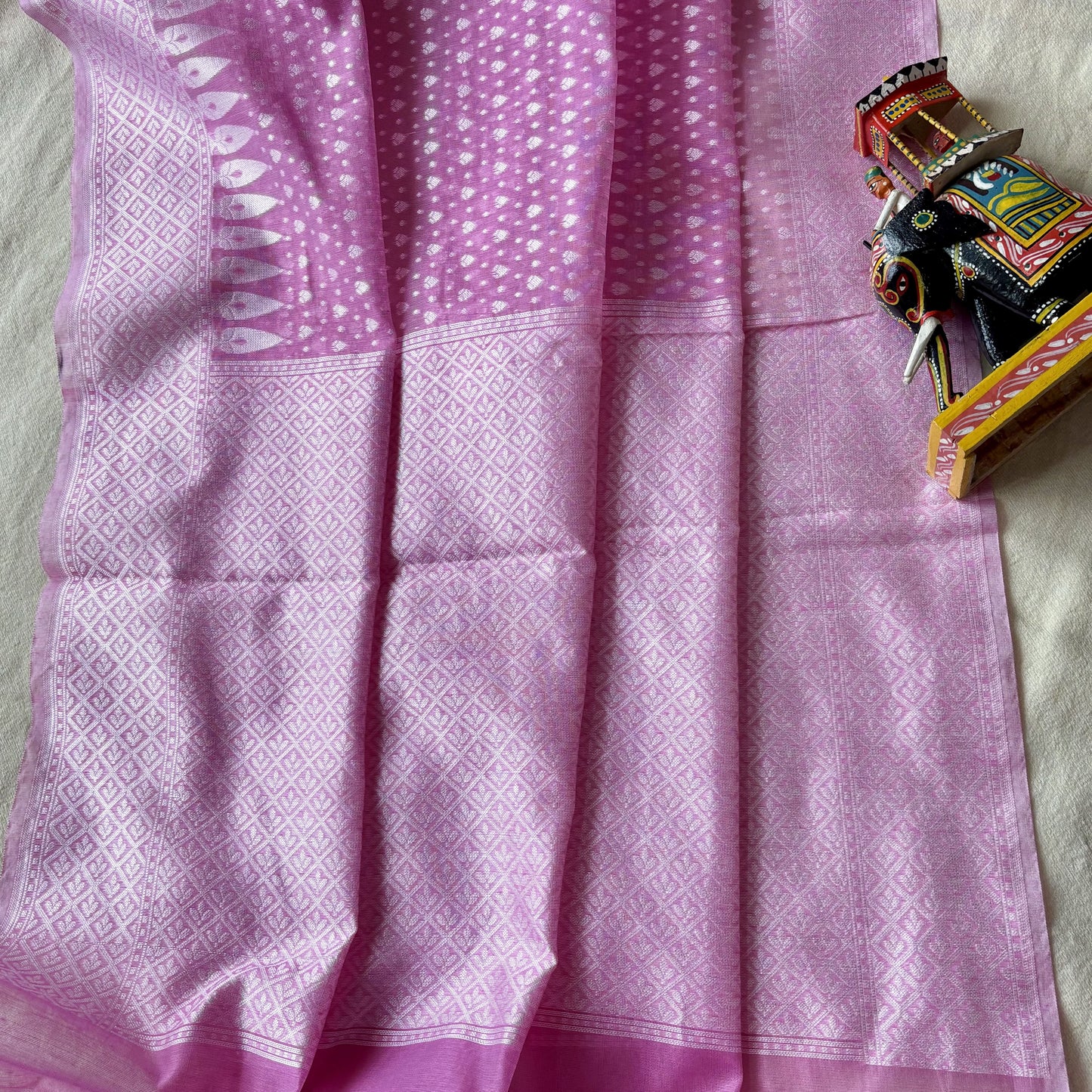 Pastel Pink Woven Cotton Saree