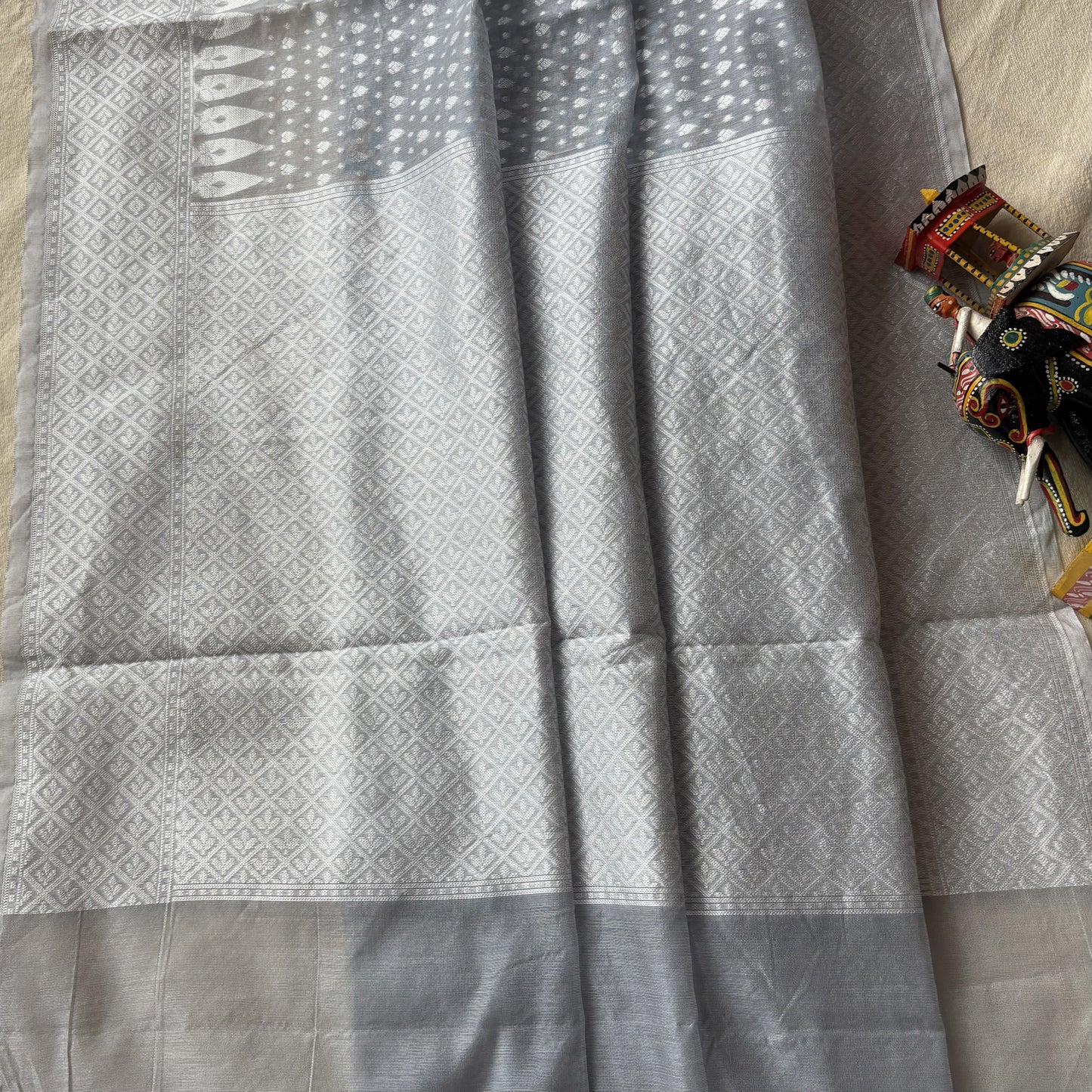 Pastel Grey Woven Cotton Saree