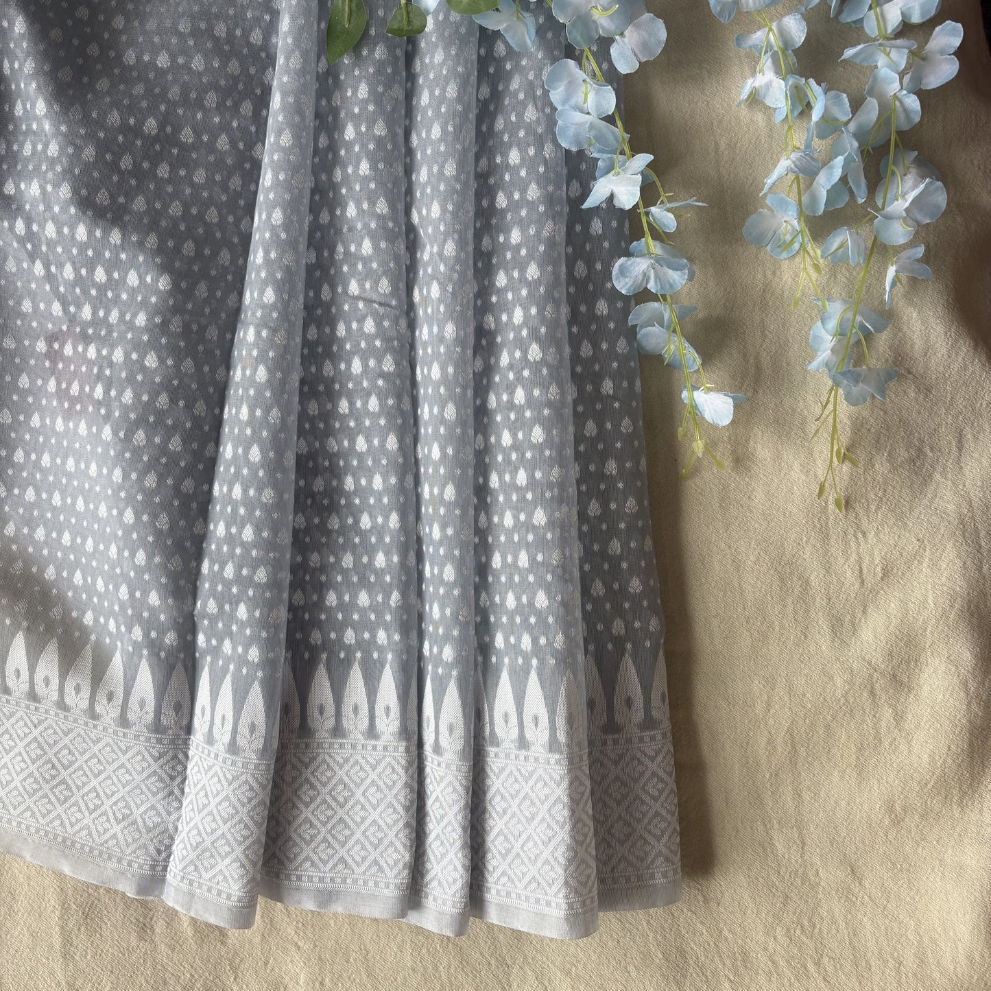 Pastel Grey Woven Cotton Saree