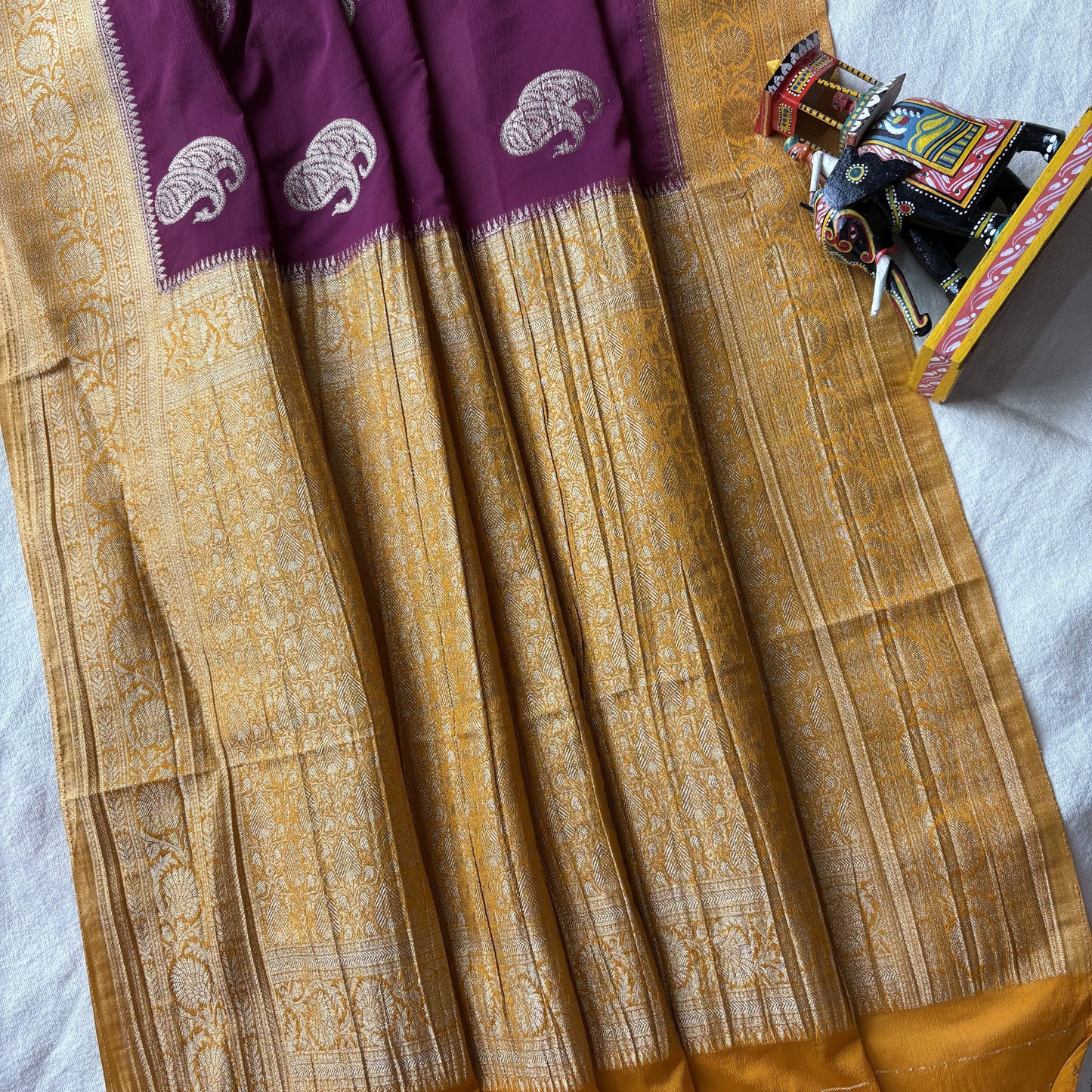 Burgandy Semi Khaddi Chiffon Banarasi Saree