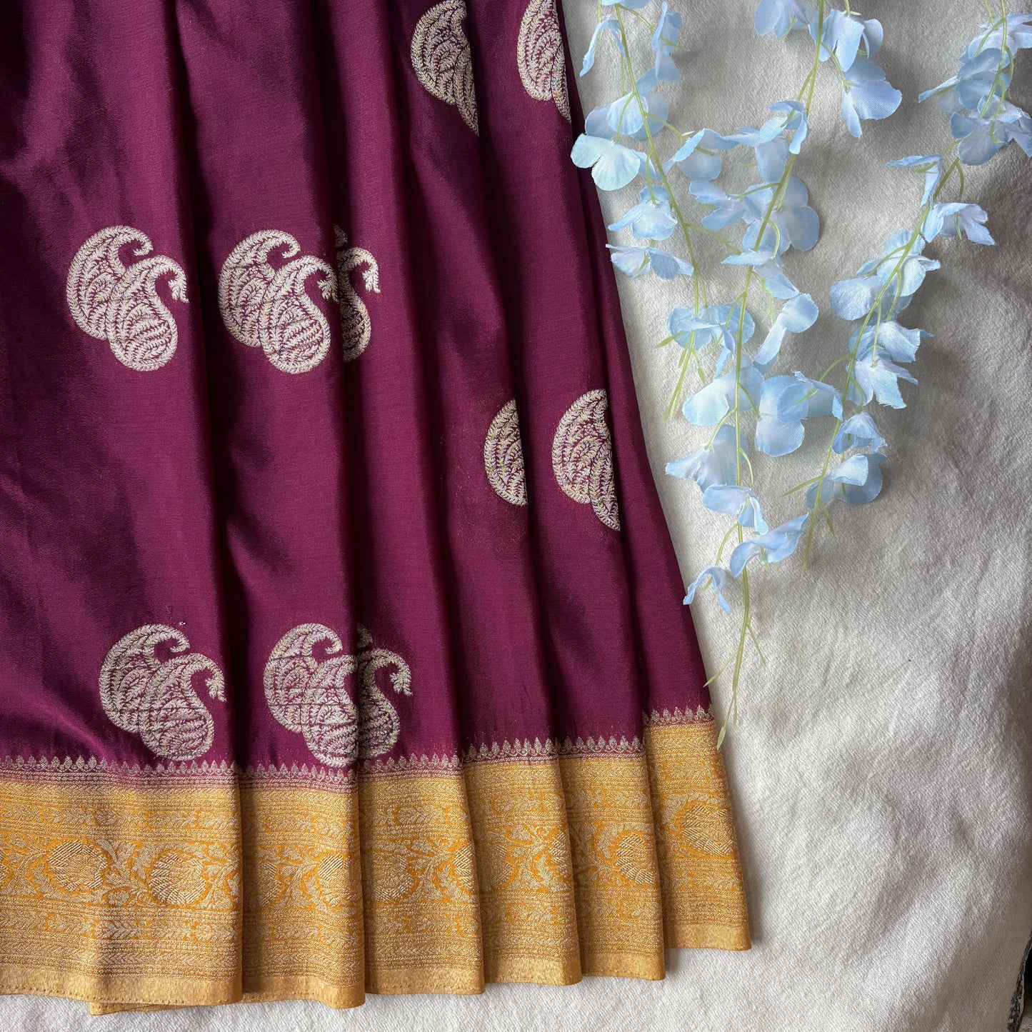 Burgandy Semi Khaddi Chiffon Banarasi Saree